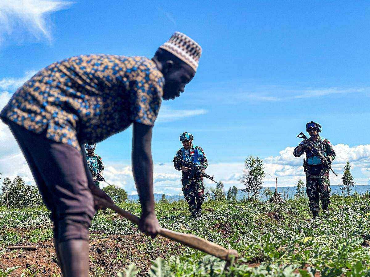 Indonesian peacekeepers with the UN mission MONUSCO on patrol near Bunia, Ituri Province, Democratic Republic of the Congo, April 2025.